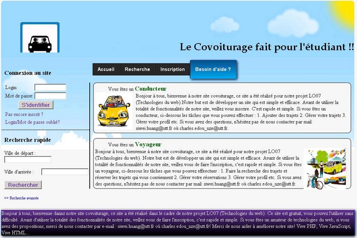 Screenshot du sitede covoiturage